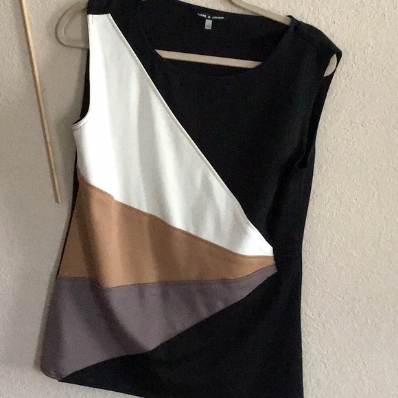 Black sleeveless stretch knit color block top, Large - Picture 2 of 4